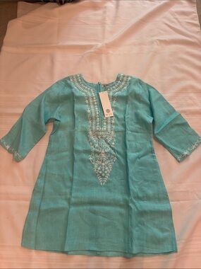 Sulu Teal Embroidered Cotton Tunic - Women's
